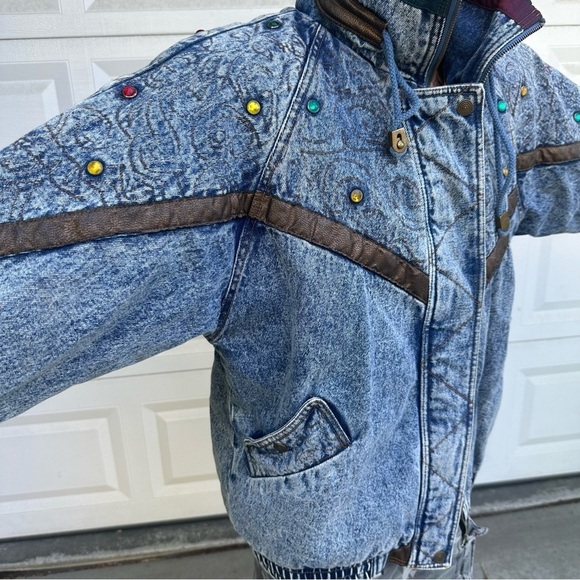 Vintage Current Seen men’s medium women’s large denim jacket bejewelled puffy - Picture 1 of 9